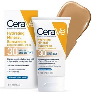 Cerave Hydrating Mineral Sunscreen SPF 30 Face Sheer Tint, Shade: Medium