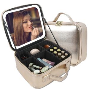 make-up tas- makeup tas met led spiegel - goud