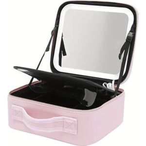 make-up tas- makeup tas met led spiegel - Roze