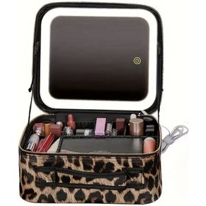 make-up tas- makeup tas met led spiegel - panther print