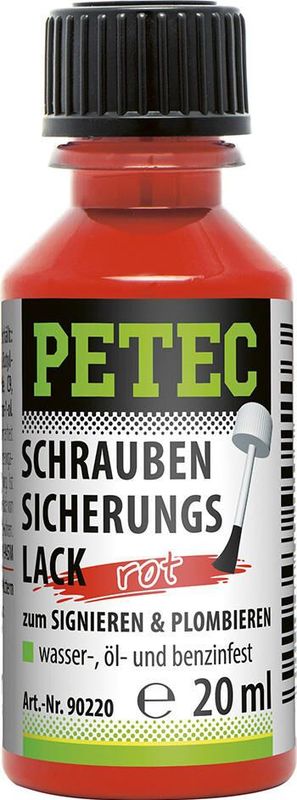 PETEC - 1K Lak - Rood - Fles 20 ml - Dunvloeibaar en Chemicaliënbestendig