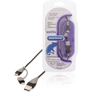 Bandridge bbm39400b10 2-in-1 data en oplaadkabel usb micro-b male + lightningada