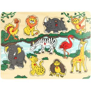 Houten Noppenpuzzel Wilde Dieren, 10st.