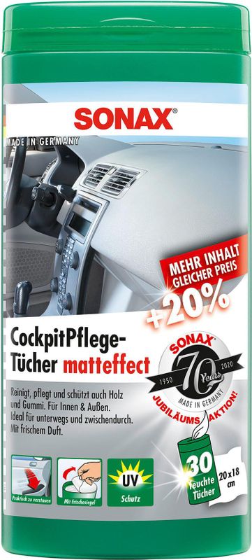 SONAX - Kunststofonderhoudsdoek Mat - Box - Vochtige Doekjes - Voor Kunststof Hout en Rubber