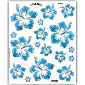 Stickerset hawaiiaanse bloemen blauw M