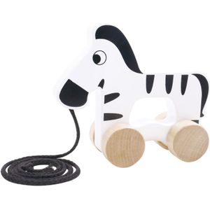 Tooky toy Zebra Houten Trekfiguur 18 maanden Zwart/Wit