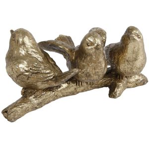 Gifts Amsterdam sculptuur vogels op tak 3 goud polystone 14x7x7cm