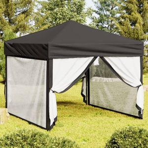 vidaXL - Partytent - inklapbaar - met - zijwanden - 3x3 - m - antracietkleurig