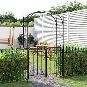 vidaXL-Tuinboog-met-poort-108x45x235-cm-staal-zwart