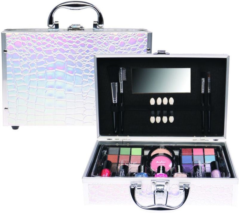 CASUELLE-Make up koffer - Crocodile look - silver - 41 stuks