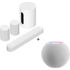 Sonos Thuisbioscoopset - Beam + Sub Mini + Era 100 - 2 Pack + Apple HomePod Mini - Wit