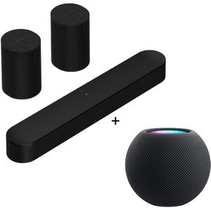 Sonos Surroundset - Beam Gen 2 + Era 100 - 2 Pack + Apple HomePod Mini - Zwart
