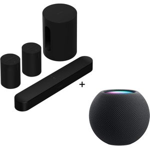 Sonos Thuisbioscoopset - Beam + Sub Mini + Era 100 - 2 Pack + Apple HomePod Mini - Zwart