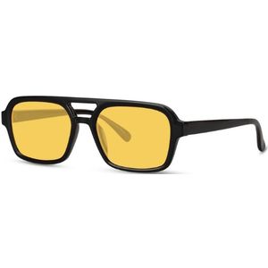 House44 - Parijs Aviator Zonnebril - Zwart Frame - Gele Lens