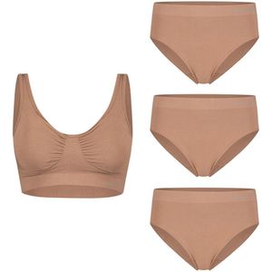 Voordeelbundel: Seamless Padded Bra + Full Brief (3-pack)– Tan