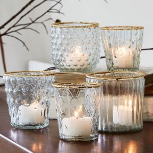 LOBERON - Jarnac - Windlicht Set - Helder/Goudkleurig - 5 Stuks