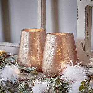 LOBERON - Chanut - Windlicht Set van 2 - Roze/Goudkleurig - Fijn Glas