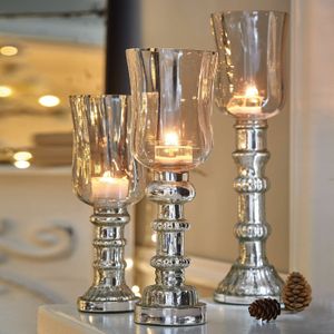 LOBERON - Fréjeville - Windlicht Set van 3 - Helder/Zilverkleurig - Antiekzilver Afwerking