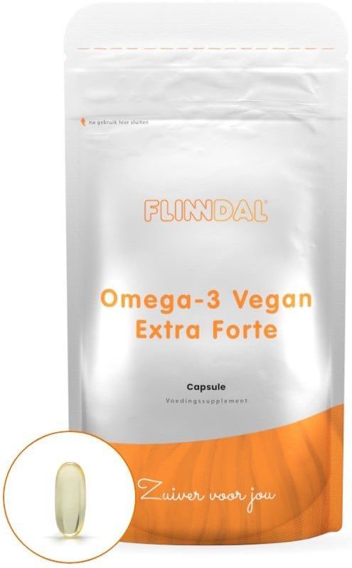 Omega-3 Vegan Extra Forte 90 capsules (Hoog gedoseerde plantaardige omega 3 uit algenolie) - 90 Capsules - Flinndal