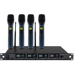 W Audio DQM 600H Quad Handheld UHF Radio Microfoonsysteem (606Mhz-614Mhz)