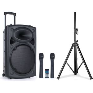 QTX - QR15PABT - Speakerset - Maximaal Vermogen 800W - Inclusief 2 Microfoons en Statief