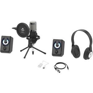 iDance Podcast Microfoon - ASMR - Gaming - Streaming - Podcast Starterset – Microfoon voor PC - Met Speakers