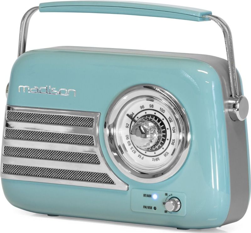 Madison Freesound VR40BL Blauwe oplaadbare retro radio