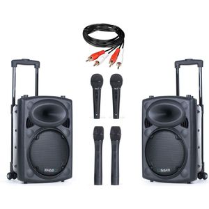 Ibiza PORT10VHF-BT - Portable Speakerset - Inclusief Koppelingskabel - 500W - Draadloos Microfoonsysteem