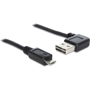 Micro USB naar Easy-USB-A haaks (links/rechts) kabel - USB2.0 - tot 2A / zwart - 0,50 meter