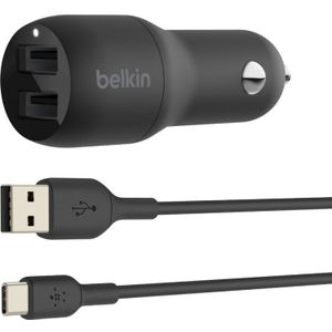 Belkin BOOSTCHARGE 2-poorts USB-A-autolader + USB-A/USB-C-kabel oplader 24W
