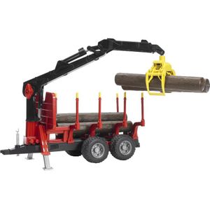 bruder Bosbouw aanhangwagen met laadkraan en vier boomstammen modelvoertuig 02252
