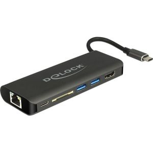 DeLOCK USB Type-C 3.1 Docking Station HDMI 4K 30 Hz, Gigabit LAN en USB PD functie dockingstation HDMI, USB-C, USB-A, SD-kaartlezer