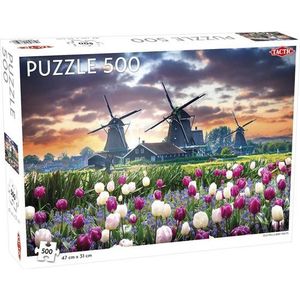 Tactic Puzzel Landscape: Old Mills and Tulips puzzel 500 stukjes