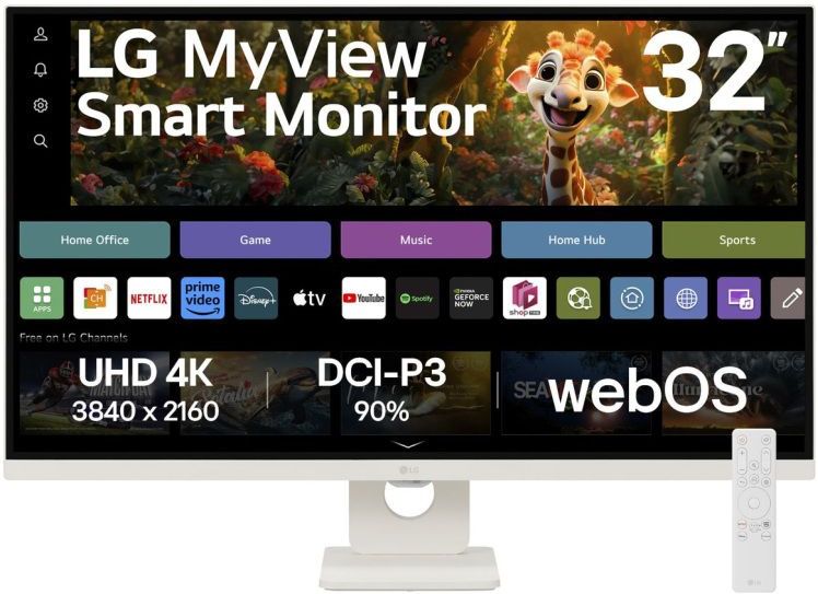 LG MyView Smart 32SR73U-W - 4K Ultra HD Smart Monitor - USB-C - WebOS - Smart TV - Wi-Fi - Apple AirPlay - 32 Inch