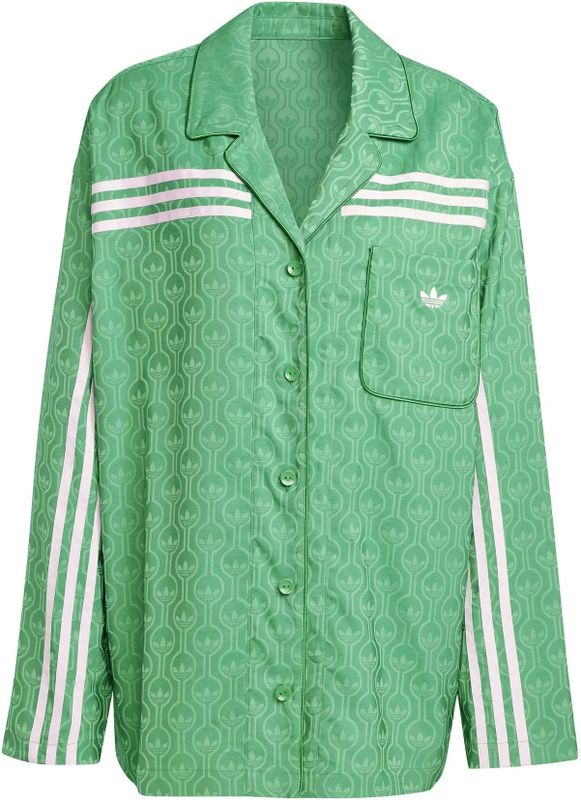 adidas - Pyjama Top - Geweven Satijnen Jacquard - Vintage 70s - Dameshemd