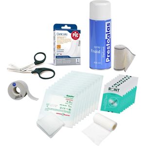 Kit SportiFrance - 1e Hulp Club - Set van 10 Steriele Kompressen - Inclusief Koude Spray en Verband