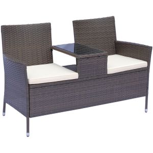Polyrattan Gartenbank Gartensofa Sitzbank mit Tisch 2-Sitzer Stahl Braun