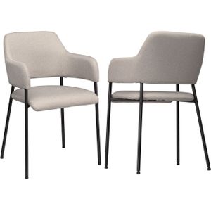 2er Set Esszimmerstühle Küchenstuhl mit Rückenlehne, Leinenoptik Beige