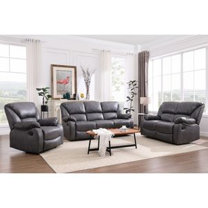 Relaxsofa-Set 3 tlg. Couchgarnitur mit Relaxfunktionen grau Lederoptik