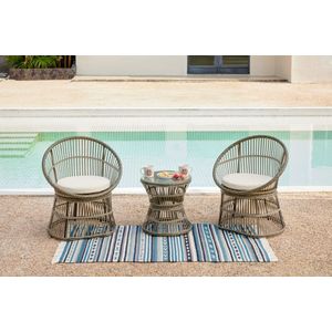 Happy Home 3 tlg. Garten Set mit Sitzkissen HGS49-BEI in Rattan Beige