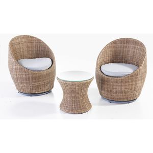 Balkonset Gartenmöbel 3 tlg. COMO natur aus Aluminium, drehbar, inkl. Polsterauflage - Natur