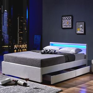 LED Bett NUBE mit Schubladen 140 x 200 Weiß