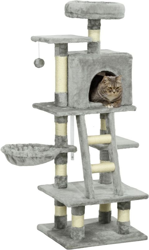 Kratzbaum mit Katzenhöhle Mehrstufiger Katzenbaum für Katzen Grau