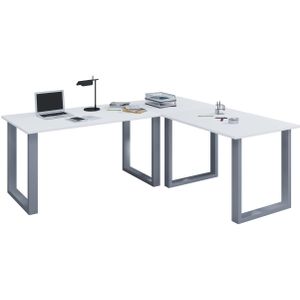 Eck-Schreibtisch ""Lona"" 160x160x50 U-Füße Weiß/Silber