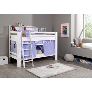 Etagenbett Jan mit Bücherregal und Vorhang blau/boy