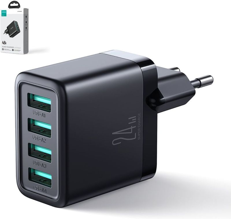 Wandladegerät JR-TCN03 4xUSB-A 24W 4,8A Netzladegerät - Schwarz