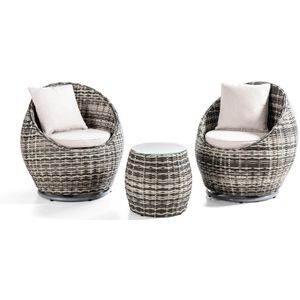Balkonset Gartenmöbel 3 tlg. COMO aus Aluminium, drehbar, inkl. Polsterauflage - Braun