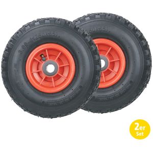 2-tlg. Sackkarrenrad mit Diamant-Gummireifen, Bohrung ca. 20 mm - Rot/Schwarz