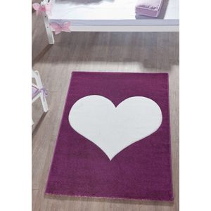 Kinderteppich 170 x 120 cm, lila - Herz/weiß