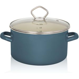 Emaillierter Fleischtopf Petrol mit Glasdeckel, 24 cm